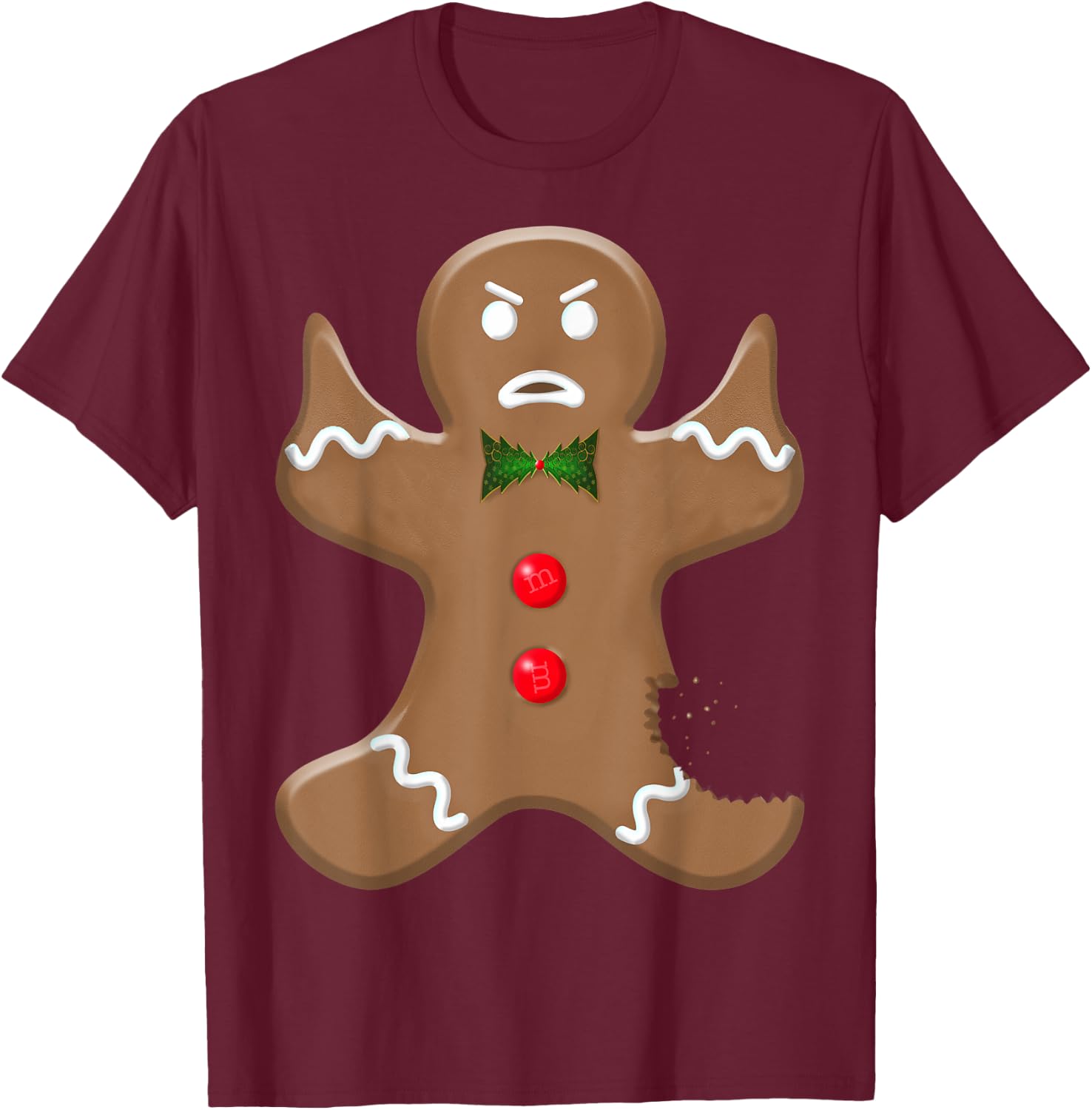 Angry Holiday Gingerman Cookie Giving the Finger Christmas T-Shirt - T-Shirt | Maroon