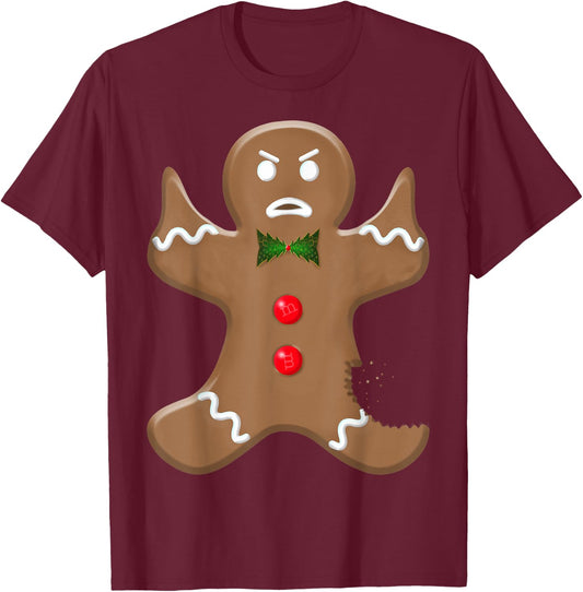 Angry Holiday Gingerman Cookie Giving the Finger Christmas T-Shirt - T-Shirt | Maroon