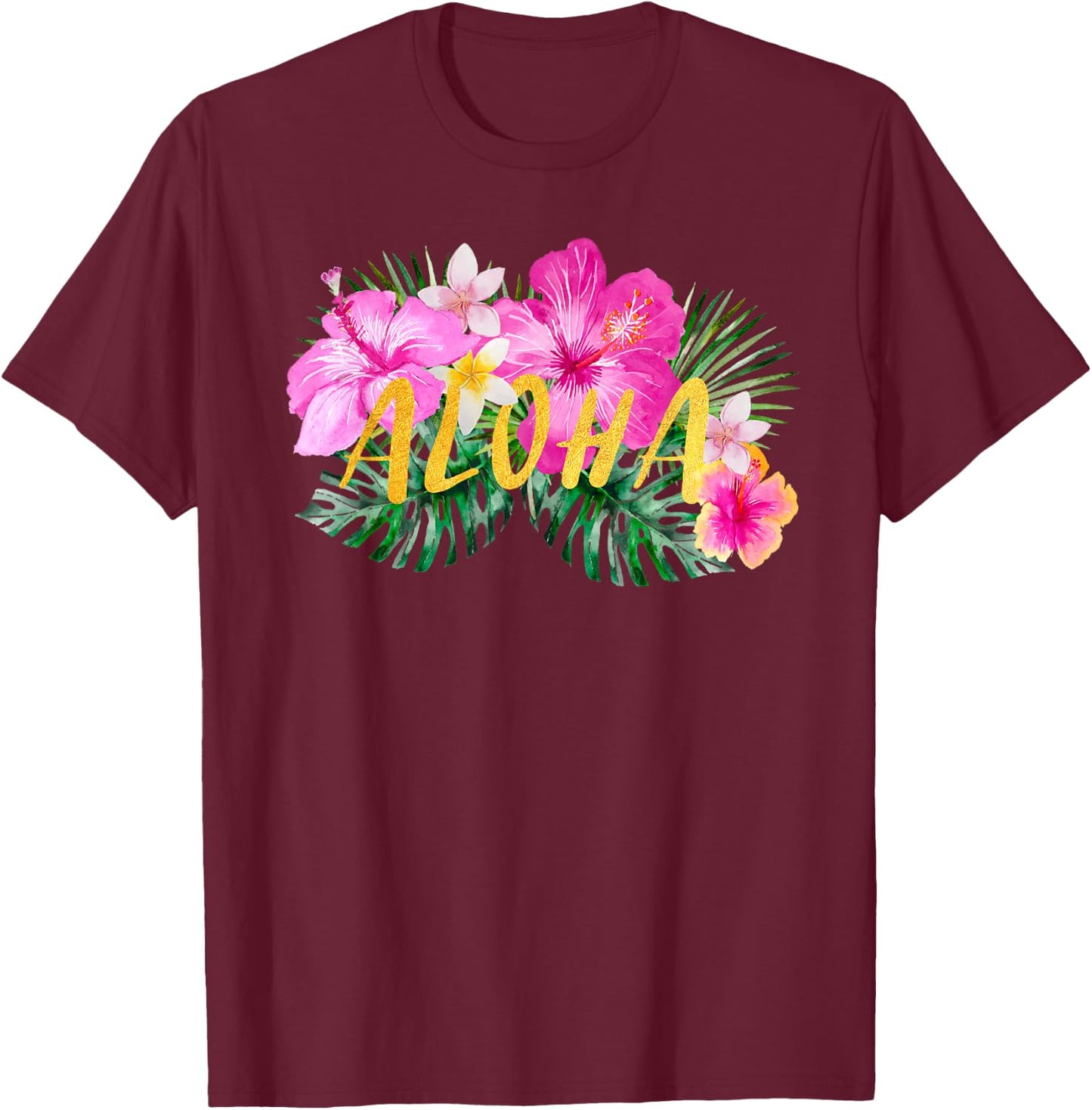 Aloha Hibiscus Flowers T-Shirt - T-Shirt | Maroon