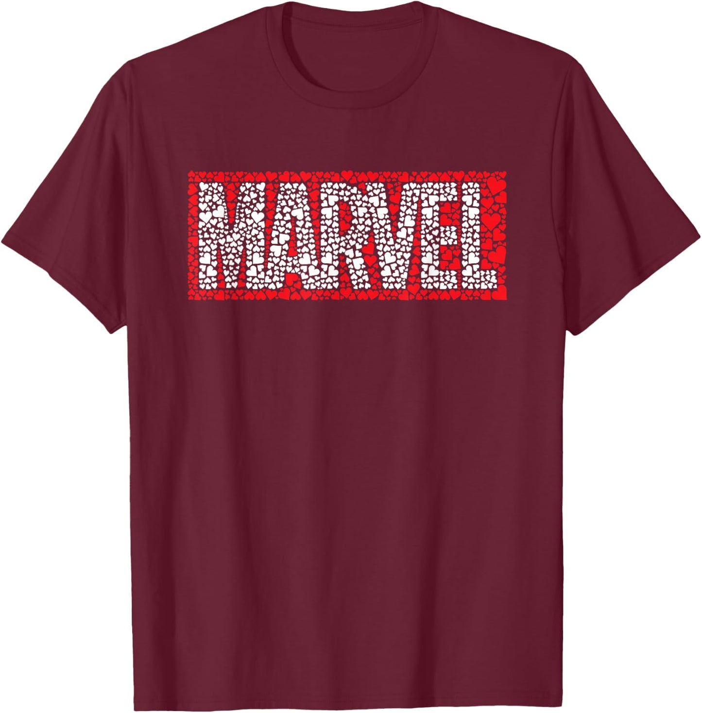 Marvel Logo Red Brick Hearts Valentine's Day T-Shirt - T-Shirt | Maroon