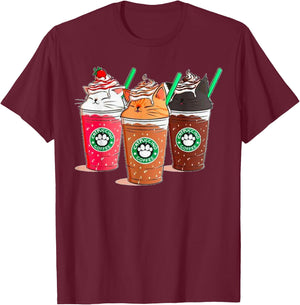 Kawaii Cat Catpuccino T-Shirt - T-Shirt | Maroon