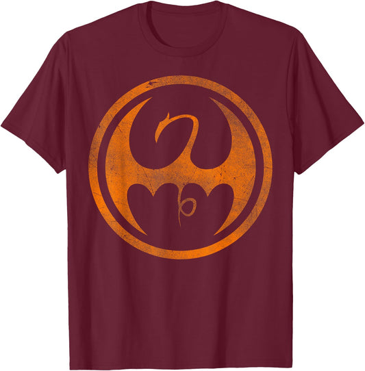 Marvel Iron Fist Dragon Logo Orange Tonal Cut-Out Halloween T-Shirt - T-Shirt | Maroon