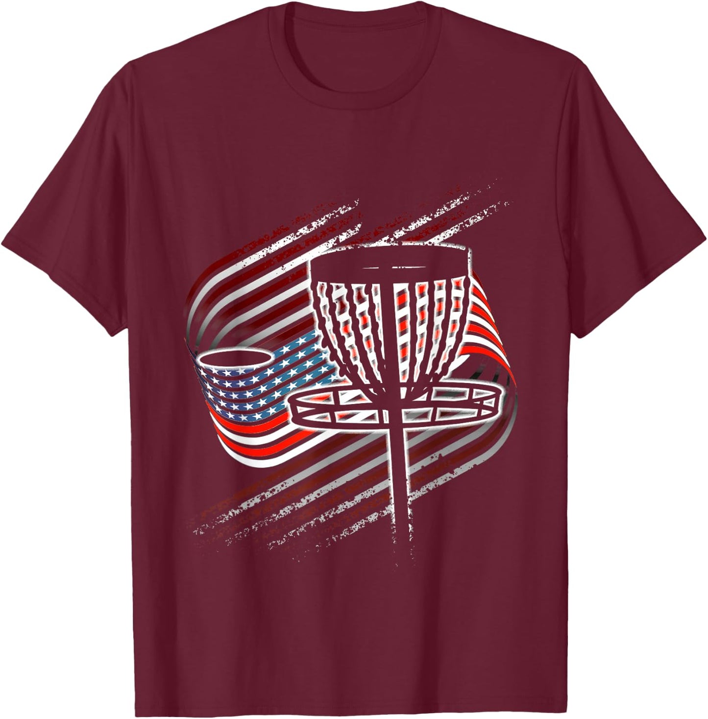 Disc Golf Vintage American Flag 4th Of July T-Shirt - T-Shirt | Maroon