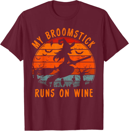My Broomstick Runs on Wine Gift Halloween Witch Costume T-Shirt - T-Shirt | Maroon