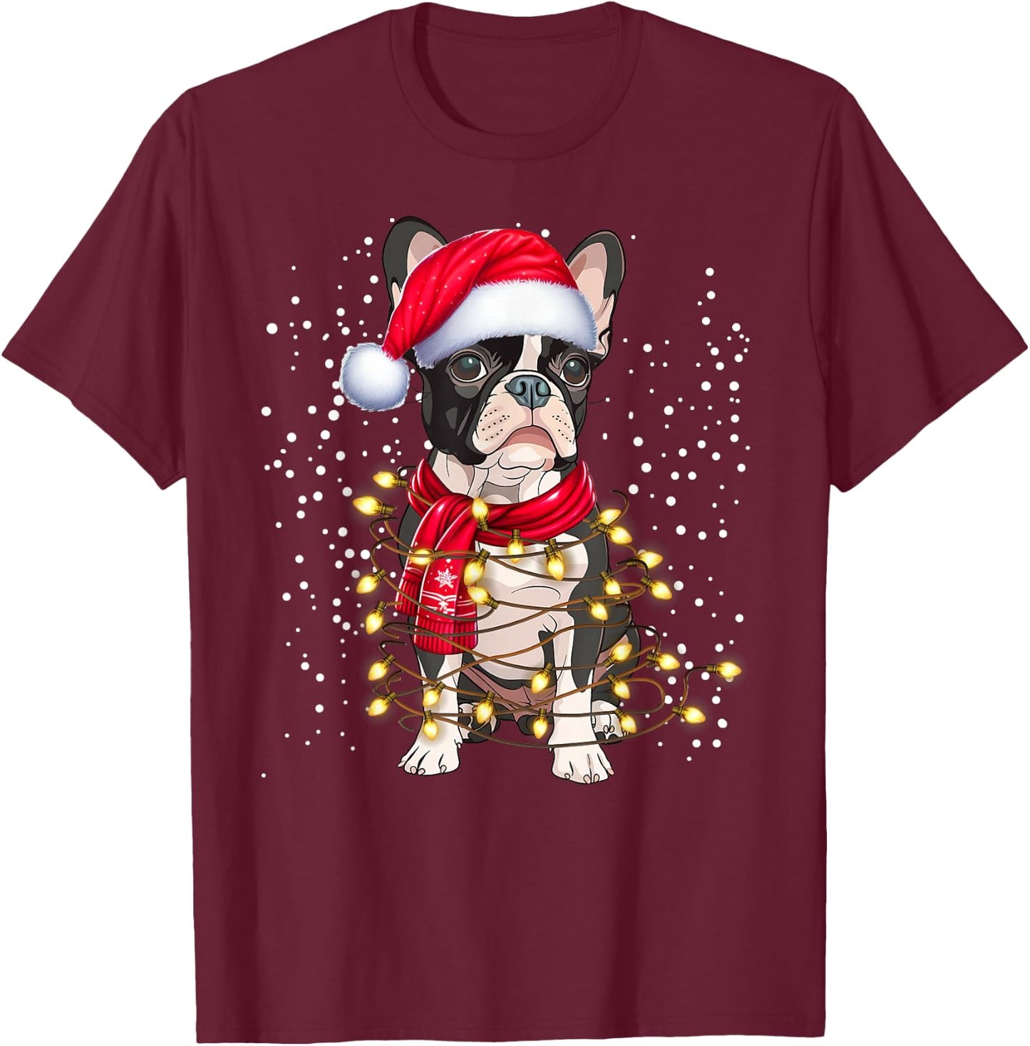 Boston Terrier dog Ugly Christmas Dog Xmas Women Kids T-Shirt - T-Shirt | Maroon