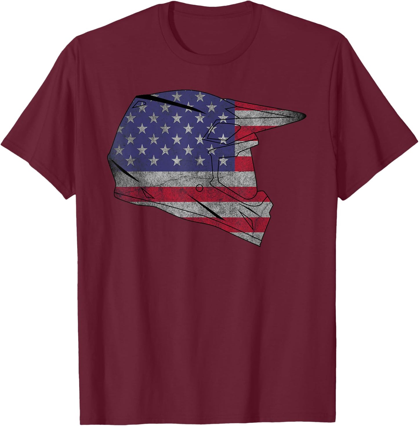 USA Motocross Dirt Bike American Flag Helmet Gift Women Kids Men T-Shirt - T-Shirt | Maroon