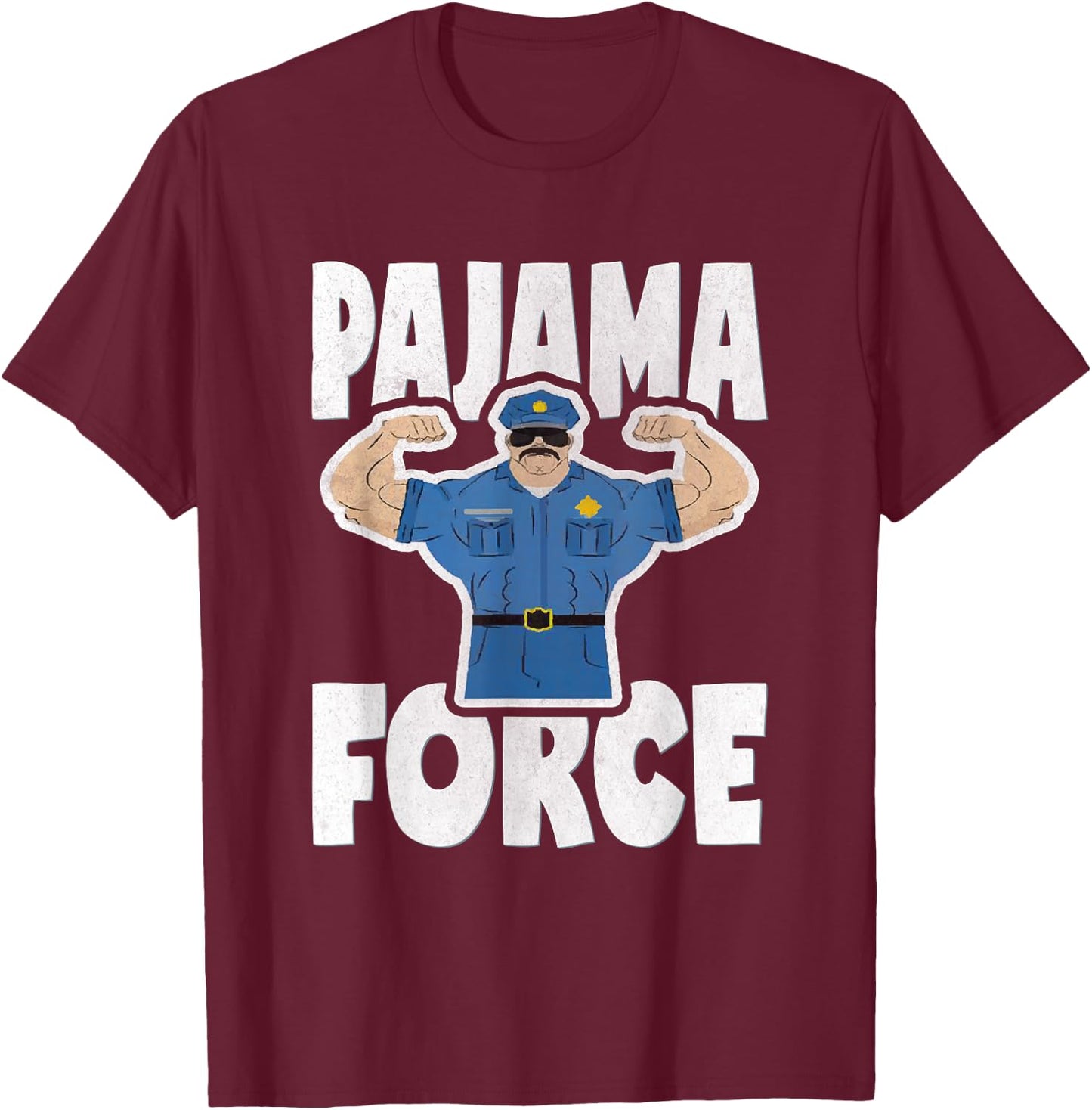 Pajama Force Retro Muscle Police Officer Bed Time PJ T-Shirt - T-Shirt | Maroon