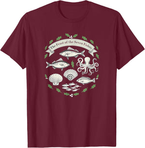 The Feast Of Seven Fishes Italian American Christmas Eve T-Shirt - T-Shirt | Maroon