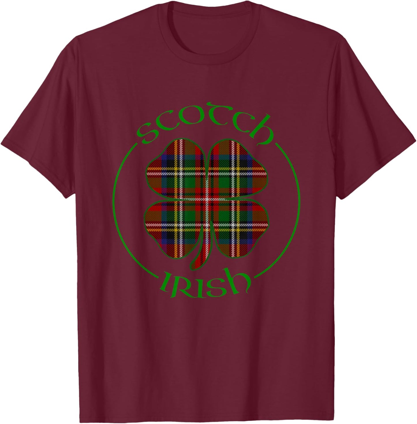 Tartan Shamrock Scots Scotch Irish Pride Ireland Graphic T-Shirt - T-Shirt | Maroon
