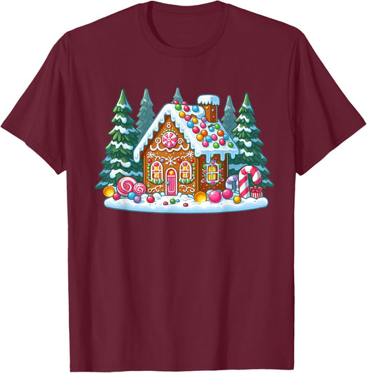 Christmas Gingerbread House Decorating Baking Candy Xmas T-Shirt - T-Shirt | Maroon