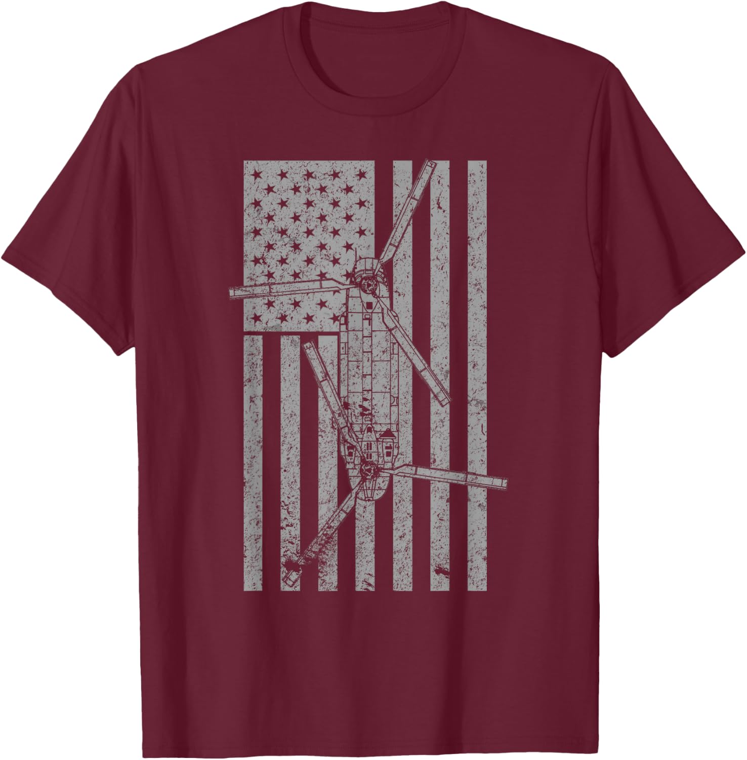 CH-47 Chinook Military Helicopter Vintage Flag Pilot T-Shirt - T-Shirt | Maroon