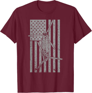 CH-47 Chinook Military Helicopter Vintage Flag Pilot T-Shirt - T-Shirt | Maroon