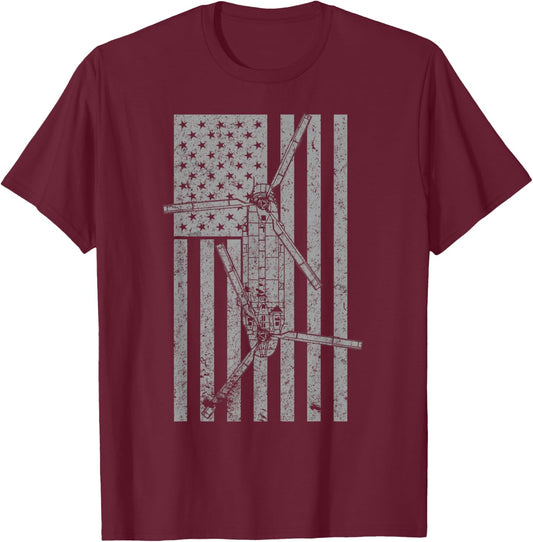 CH-47 Chinook Military Helicopter Vintage Flag Pilot T-Shirt - T-Shirt | Maroon