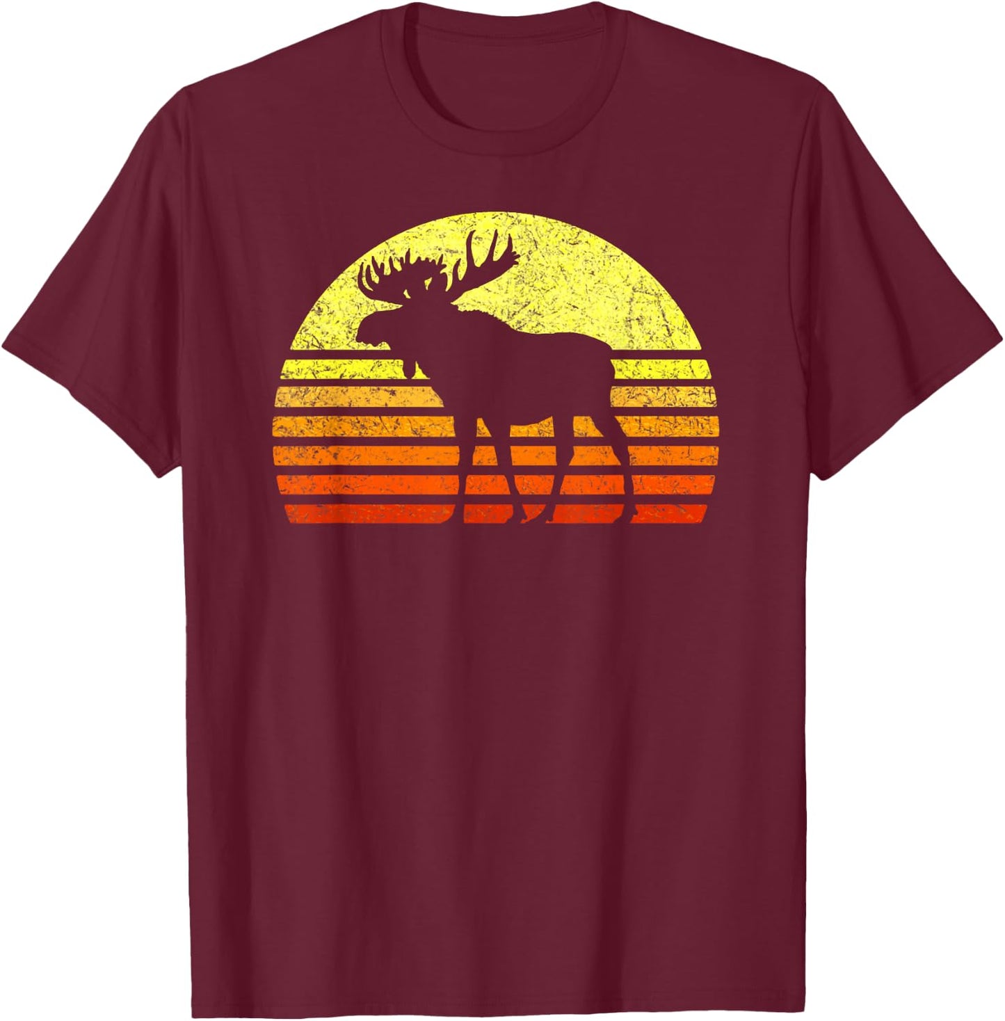 Vintage Eighties Style Retro Sun Moose National Park Forest T-Shirt - T-Shirt | Maroon