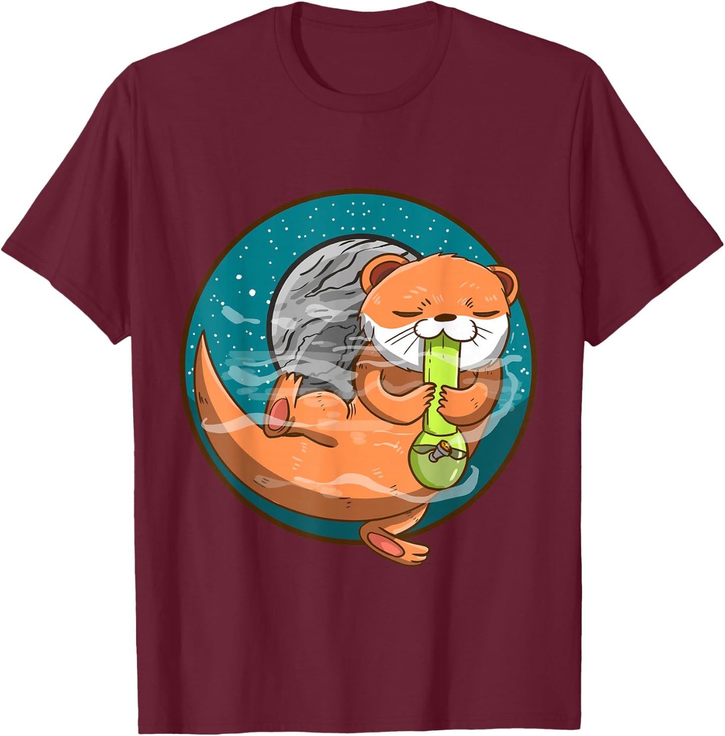 Otter Space Bong Funny Sea Animal Smoking Weed Galaxy T-Shirt - T-Shirt | Maroon