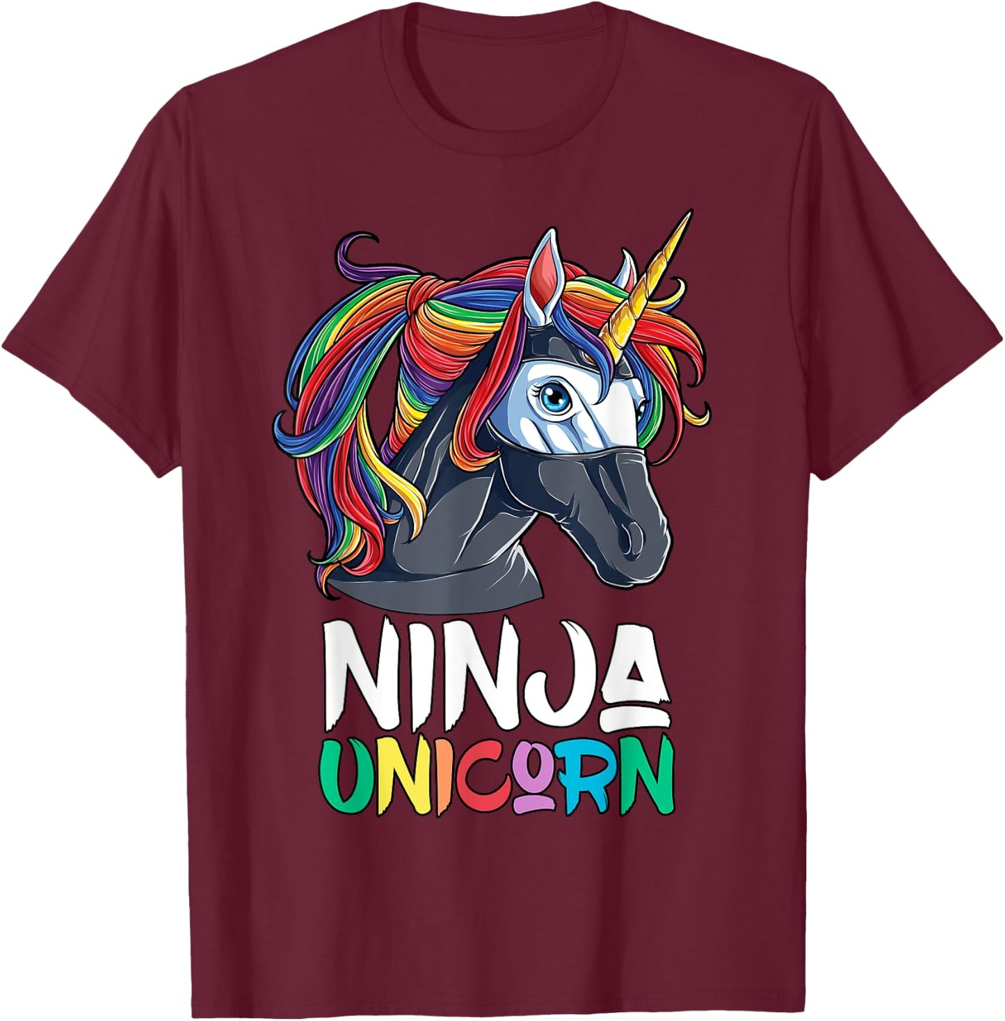 Ninja Unicorn T shirt Girls Rainbow Martial Arts Fighter T-Shirt - T-Shirt | Maroon