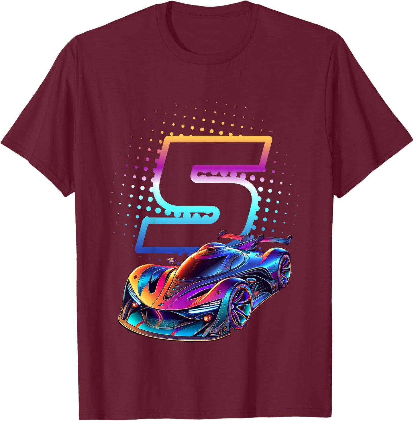 5 Year Old Race Car 5th Birthday Futuristic Racing Racecar T-Shirt - T-Shirt | Maroon