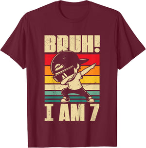 Bruh I Am 7 Year Old Dabbing Boy 7th Birthday Decorations T-Shirt - T-Shirt | Maroon