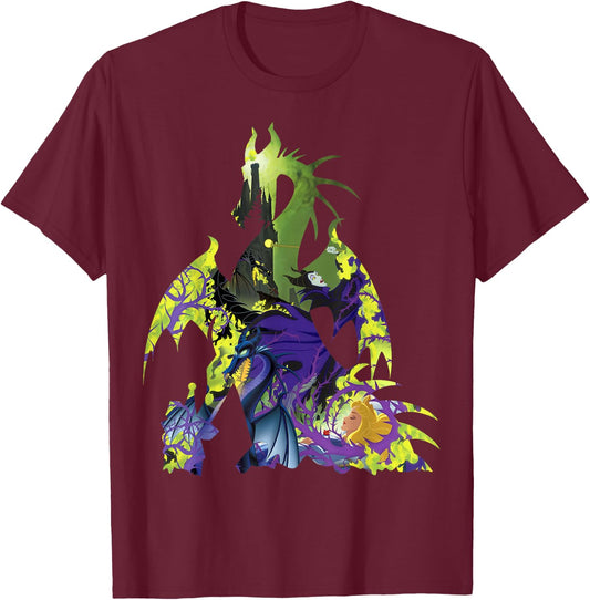Disney Sleeping Beauty Maleficent Dragon Silhouette T-Shirt - T-Shirt | Maroon
