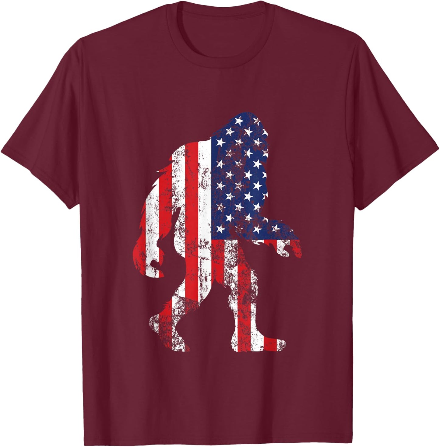 Bigfoot 4th Of July Independence Patriotic USA Flag Yeti T-Shirt - T-Shirt | Maroon