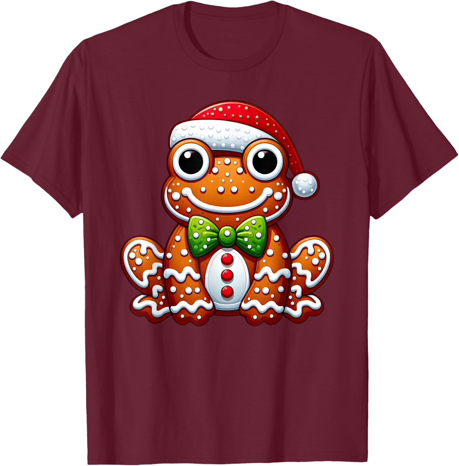 Funny Gingerbread Man Frog Christmas Kids T-Shirt - T-Shirt | Maroon