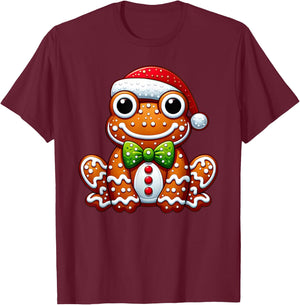 Funny Gingerbread Man Frog Christmas Kids T-Shirt - T-Shirt | Maroon