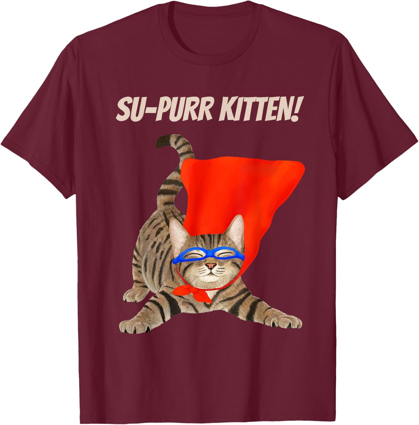 Su-Purr Kitten - Cute Super Hero cat Men Women Kids T-Shirt - T-Shirt | Maroon