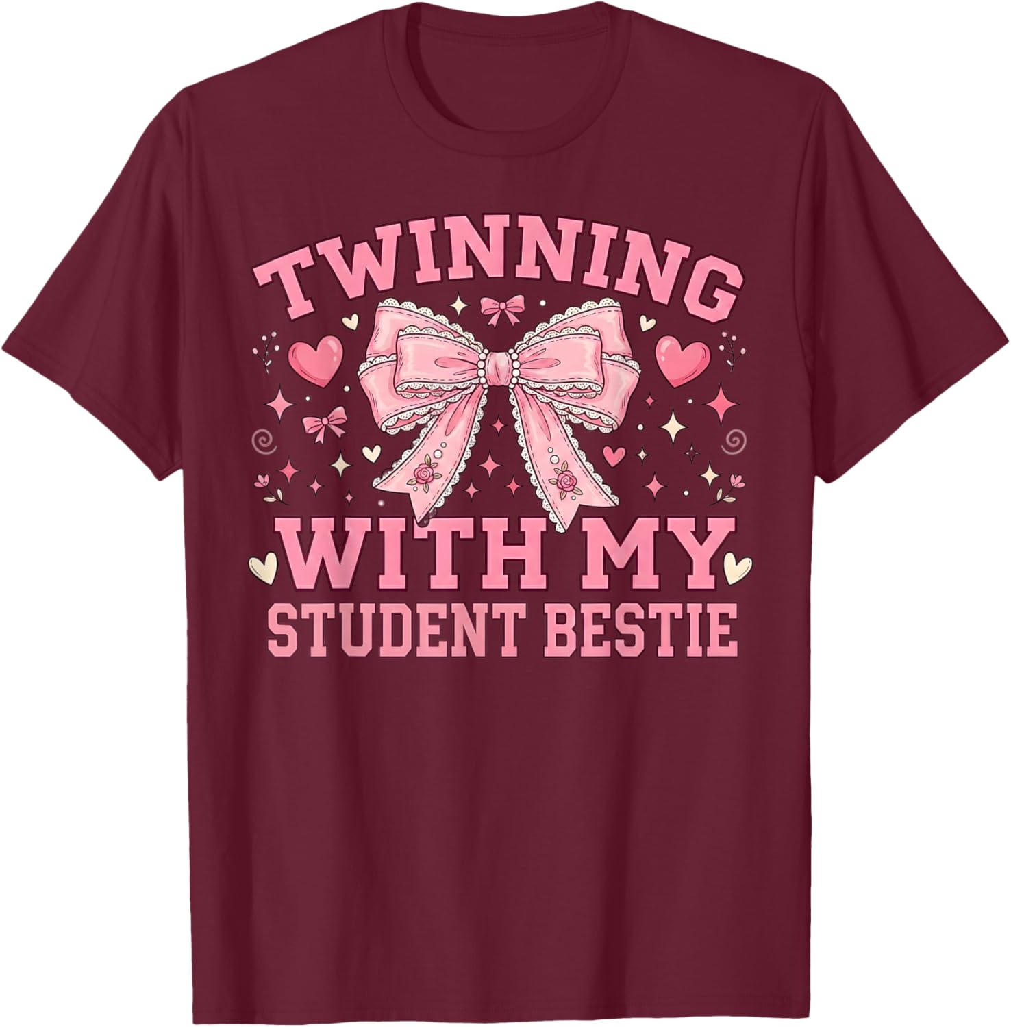 Twin Day Spirit Week Twinning with My Student Matching Girls T-Shirt - T-Shirt | Maroon