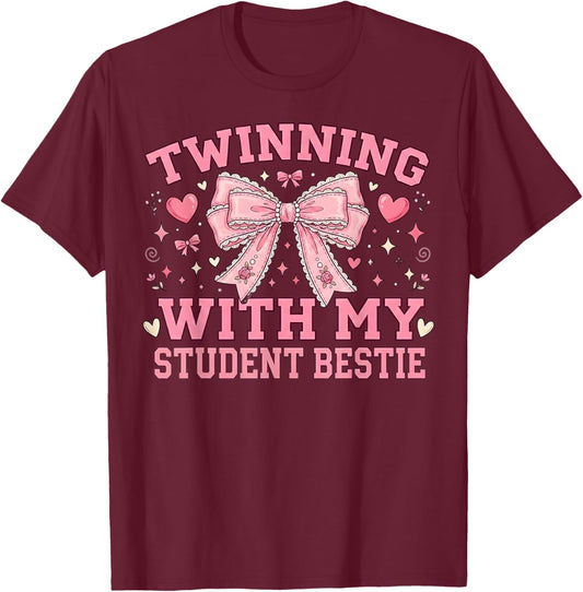 Twin Day Spirit Week Twinning with My Student Matching Girls T-Shirt - T-Shirt | Maroon