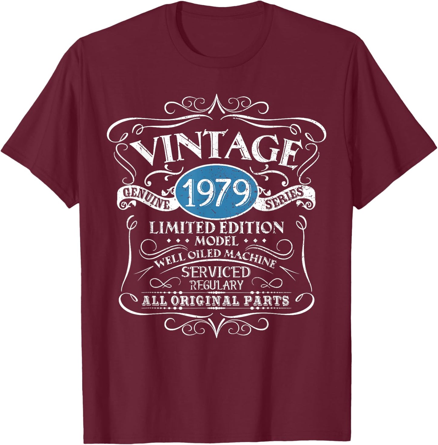Vintage 1979 45th Birthday All Original Parts Design T-Shirt - T-Shirt | Maroon