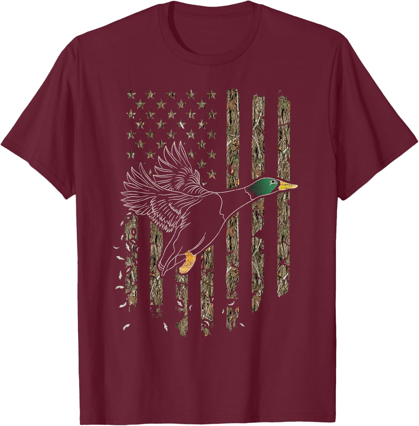 Duck Hunter American Flag Waterfowl Hunting Camouflage Small T-Shirt - T-Shirt | Maroon