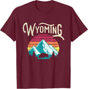 Retro Wyoming, WY Mountains State Wildlife T-Shirt - T-Shirt | Maroon