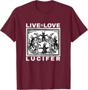 Hail Satan Live Love Lucifer with Dancing Demons Original T-Shirt - T-Shirt | Maroon
