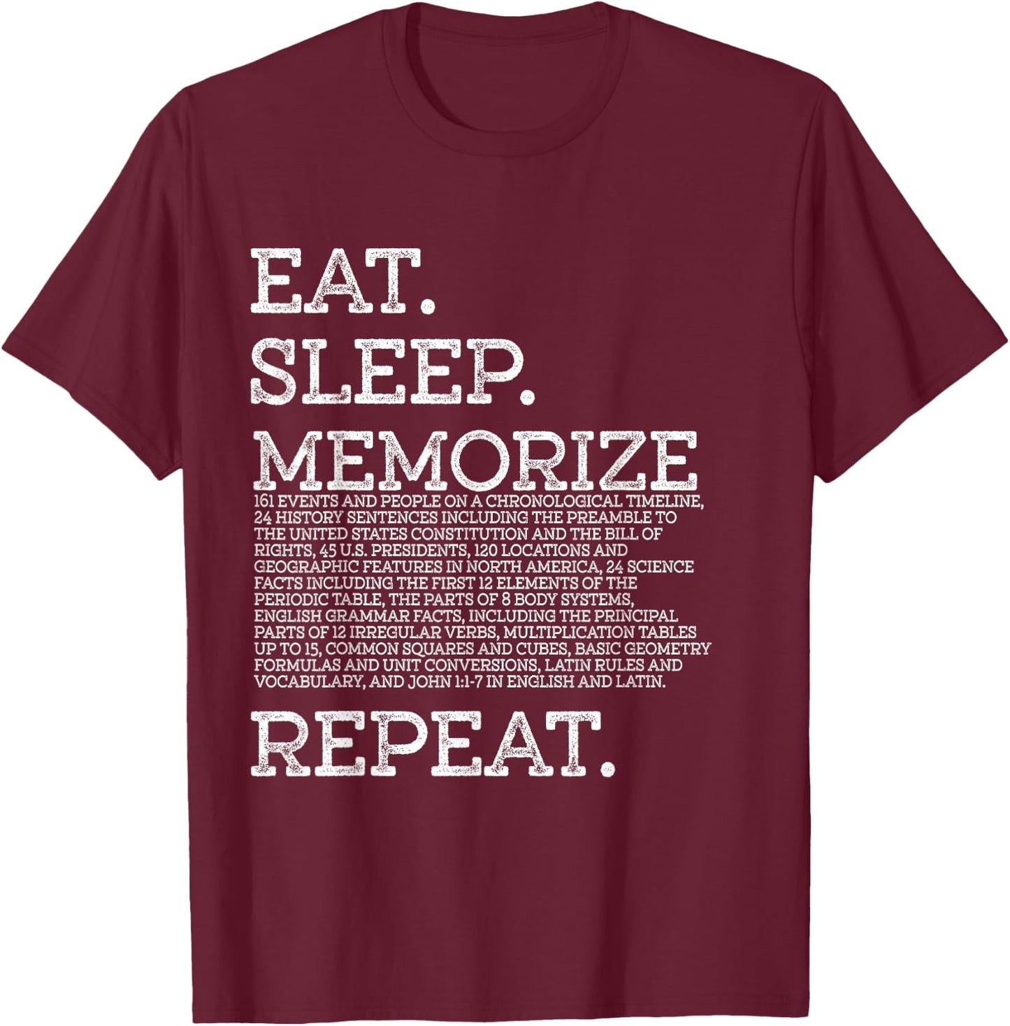Eat Sleep Memorize Repeat Memory Master T-Shirt - T-Shirt | Maroon