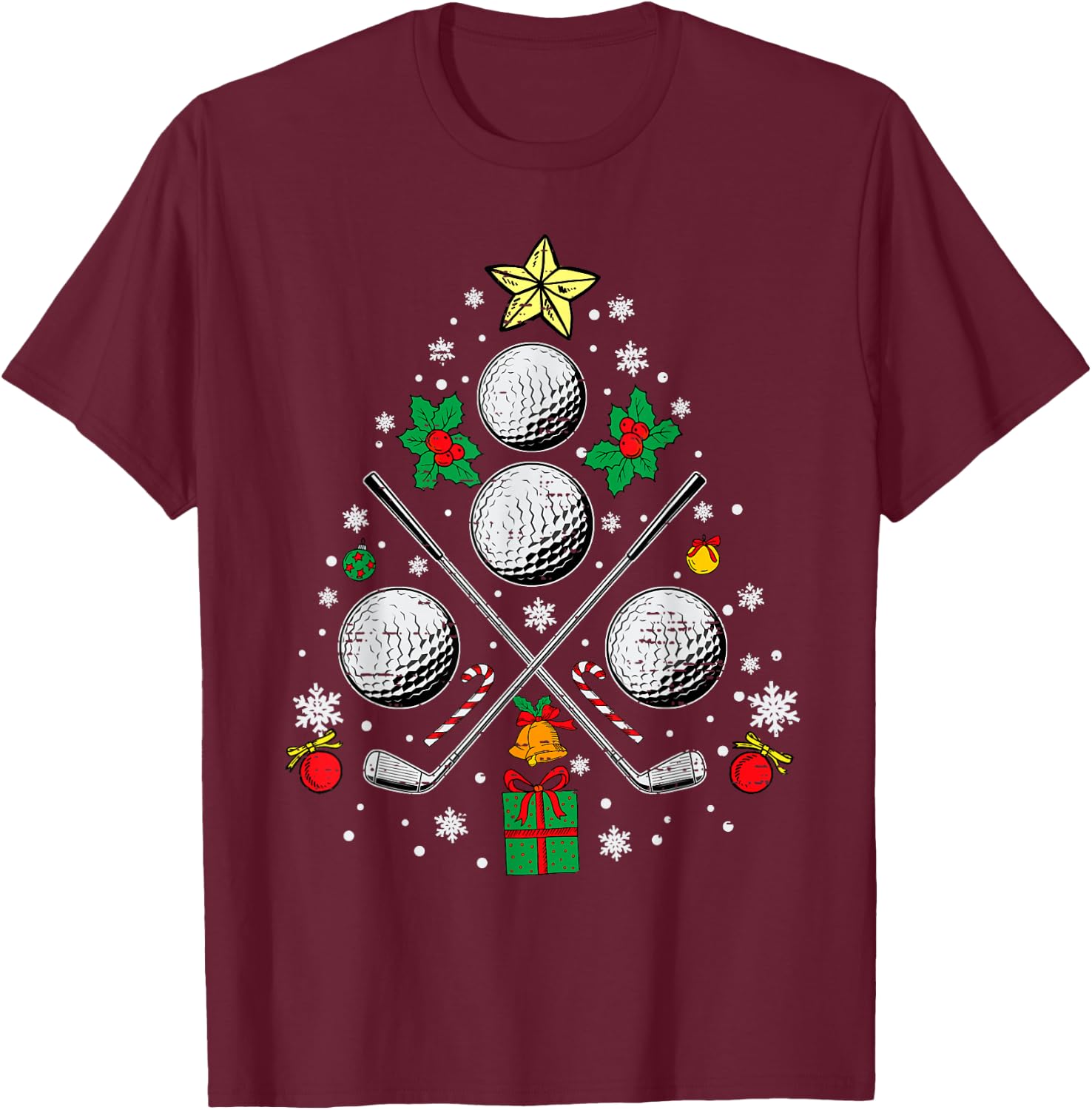 Golf Christmas Tree Light Pajama Golfer Xmas Men Women Kids T-Shirt - T-Shirt | Maroon