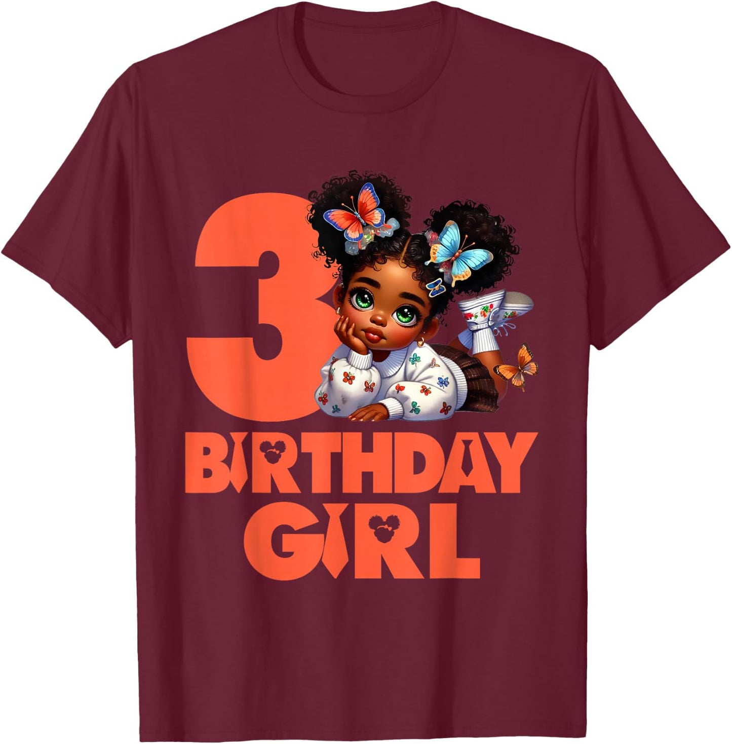 3rd Baby Girl Birthday 3 Year Old Black Afro Kid Boss Theme T-Shirt - T-Shirt | Maroon