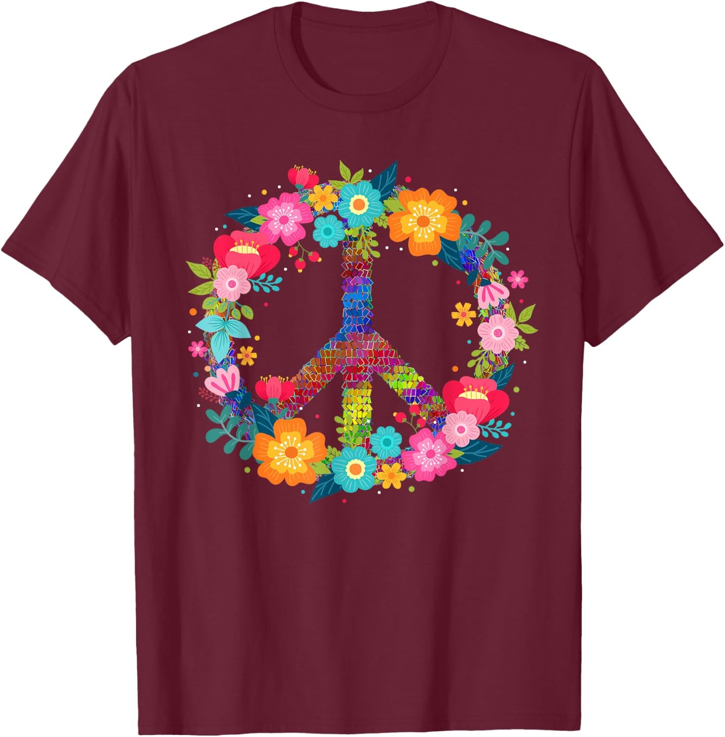 Peace Love Hippie Design - 60s 70s Retro T-Shirt - T-Shirt | Maroon