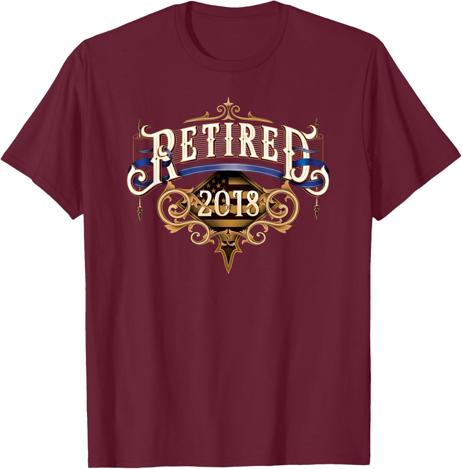Retired Thin Blue Line American Flag Vintage Shirt T-Shirt - T-Shirt | Maroon