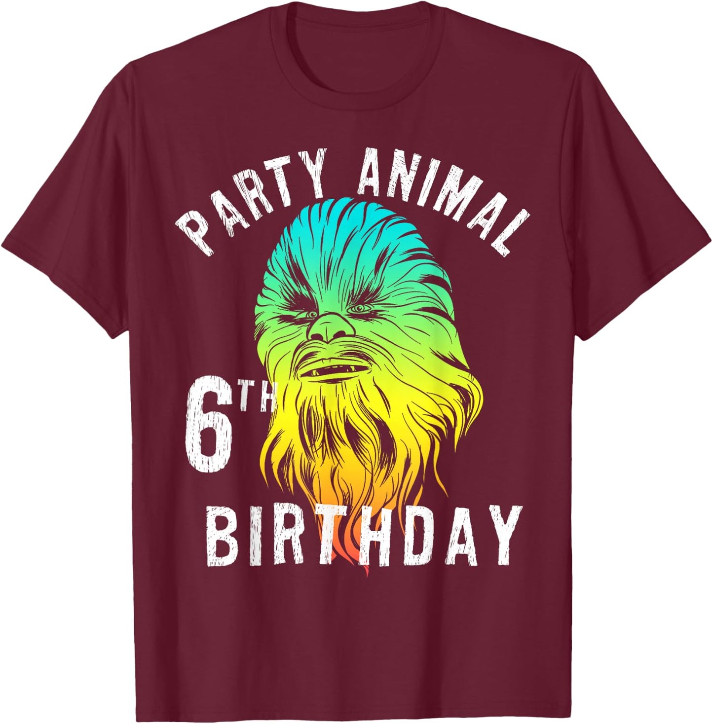 Star Wars Chewie Party Animal 6th Birthday Color Portrait T-Shirt - T-Shirt | Maroon