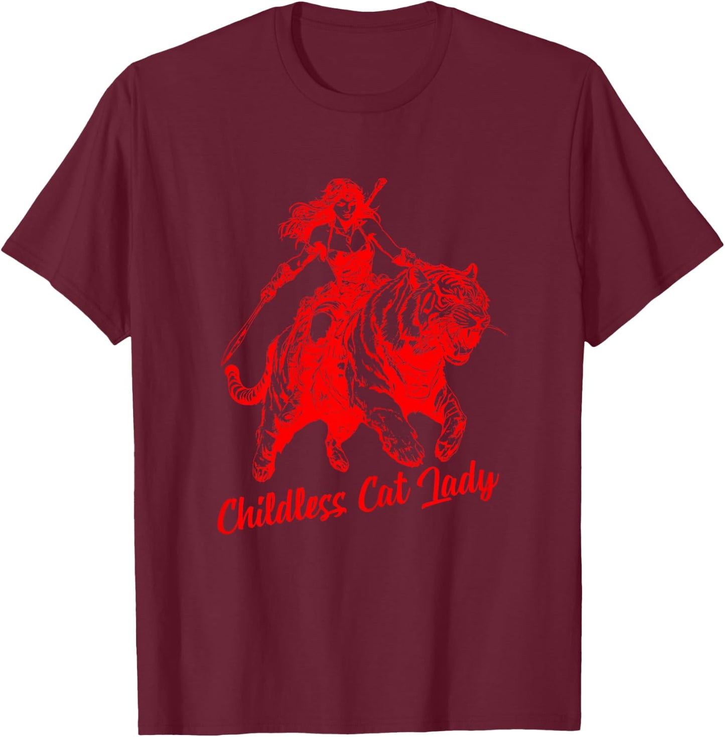 Childless Cat Lady Funny Women Tiger Apparel Big Cats T-Shirt - T-Shirt | Maroon