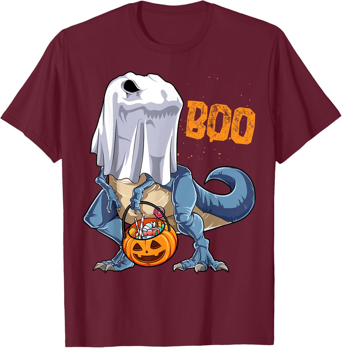 Ghost Dinosaur T rex Funny Boo Halloween Boys Men Pumpkin T-Shirt - T-Shirt | Maroon