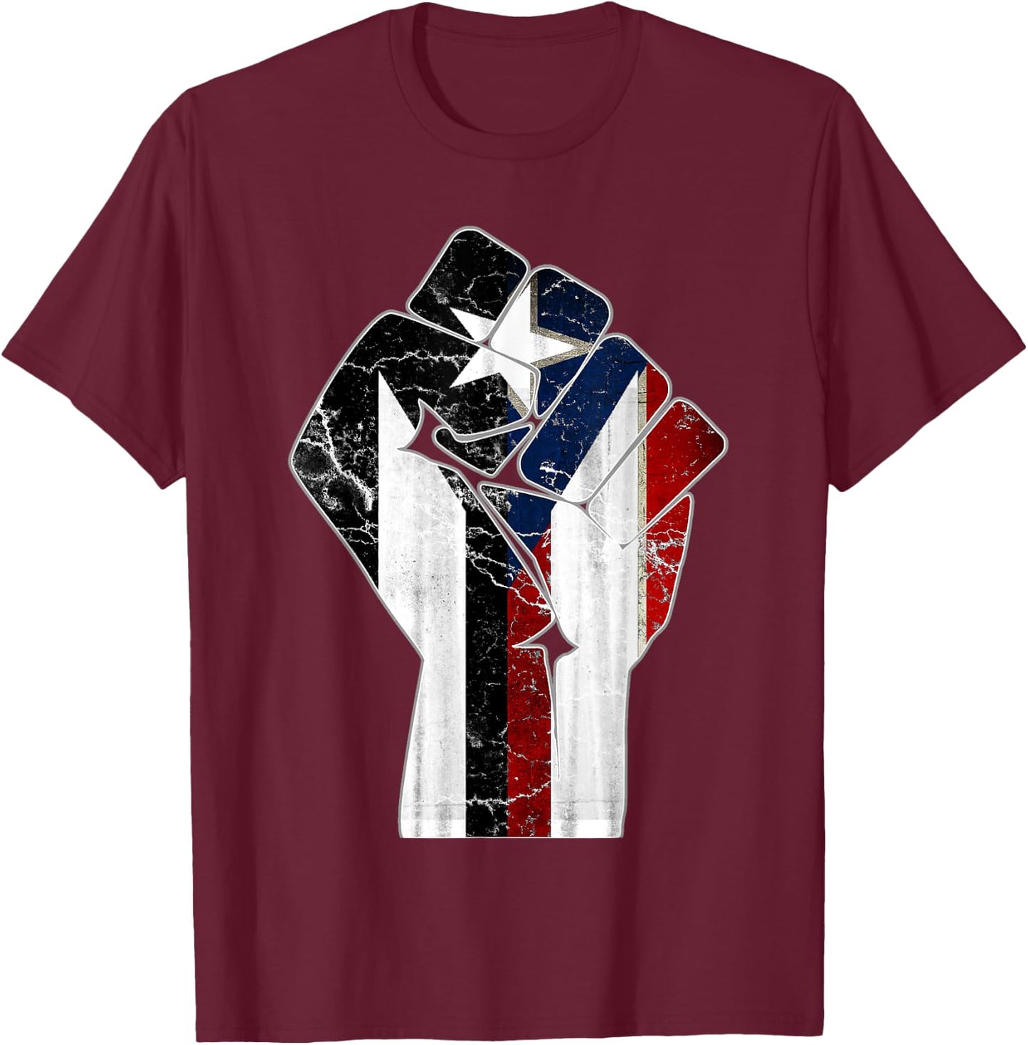 Black Puerto Rico Flag Fist with Boricua Flag Resiste Taino T-Shirt - T-Shirt | Maroon