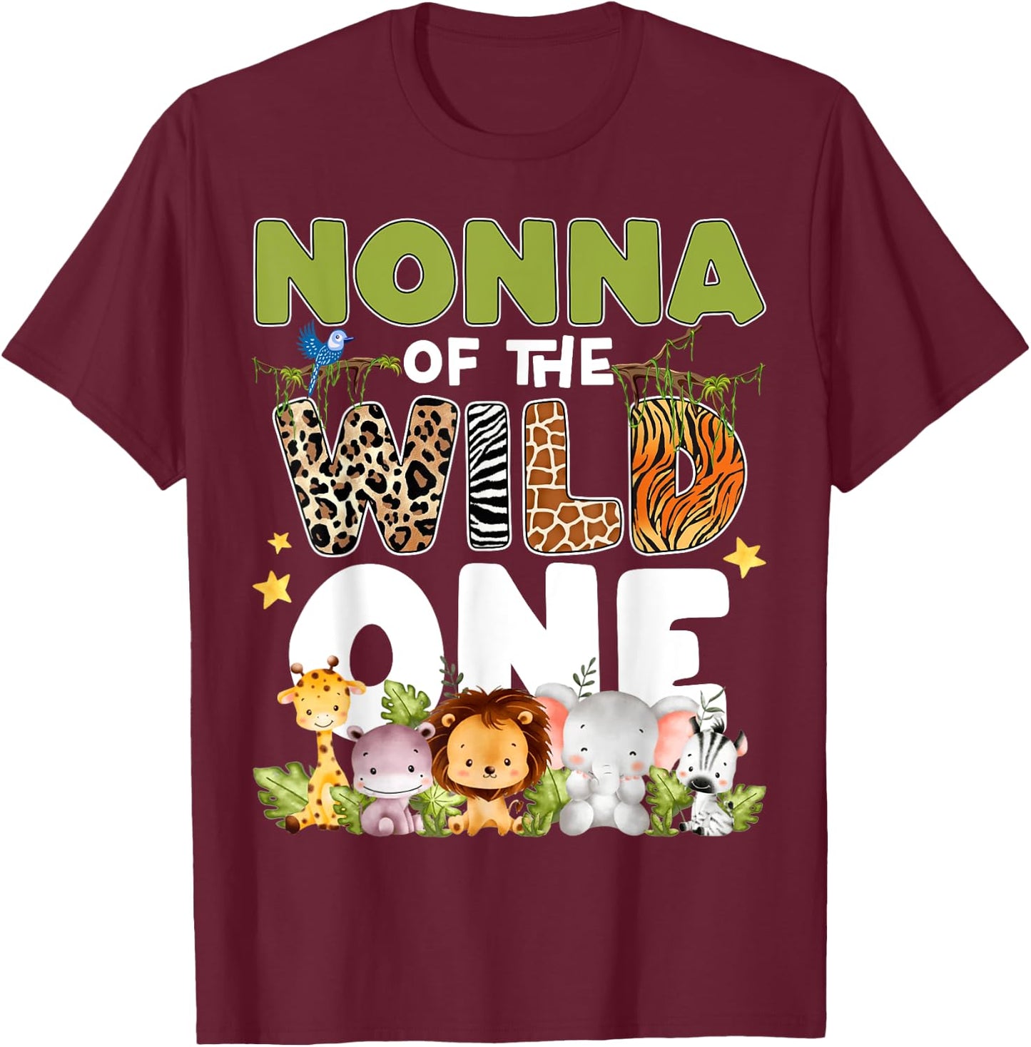 Nonna Of The Wild One 1st Birthday Safari Family Matching T-Shirt - T-Shirt | Maroon