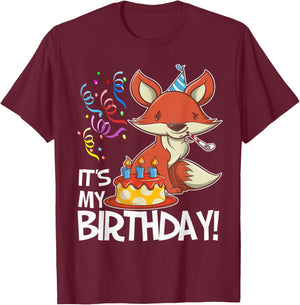 It's My Birthday Fox T Shirt Gift Girls Boys Adults T-Shirt - T-Shirt | Maroon