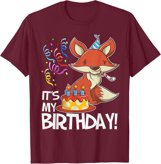 It's My Birthday Fox T Shirt Gift Girls Boys Adults T-Shirt - T-Shirt | Maroon
