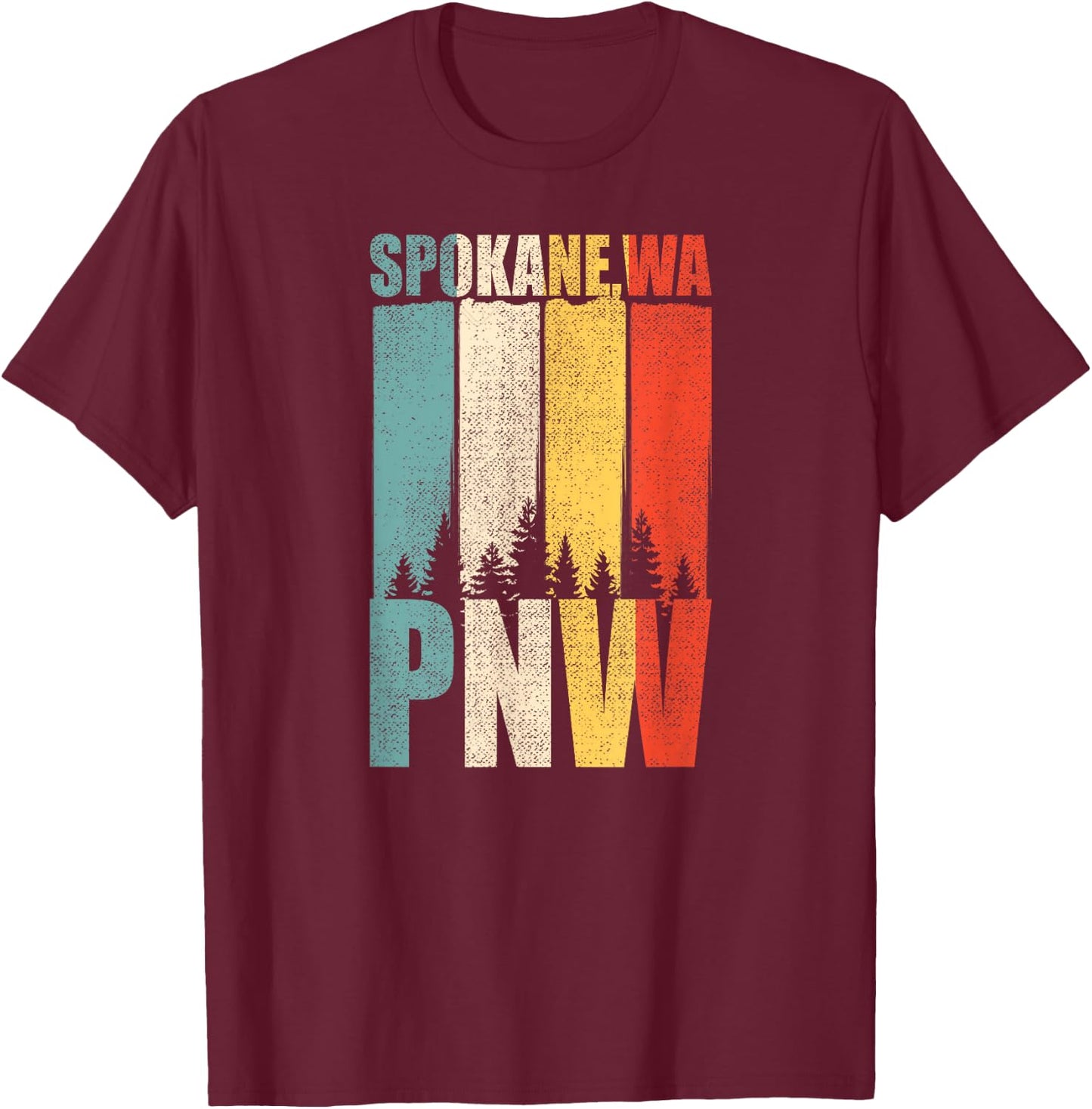 Distressed Retro Spokane WA Pacific Northwest Shirt PNW T-Shirt - T-Shirt | Maroon