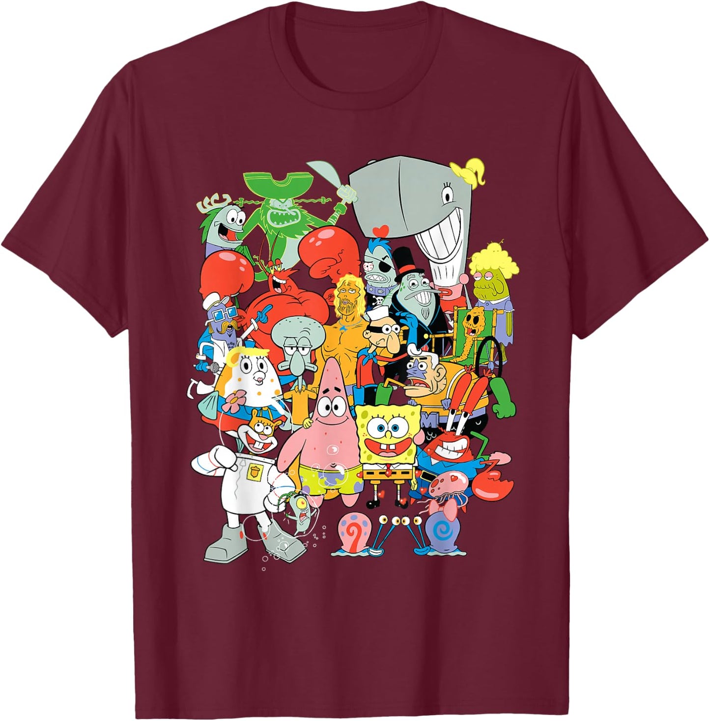 Spongebob Squarepants Cast of Characters T-Shirt - T-Shirt | Maroon