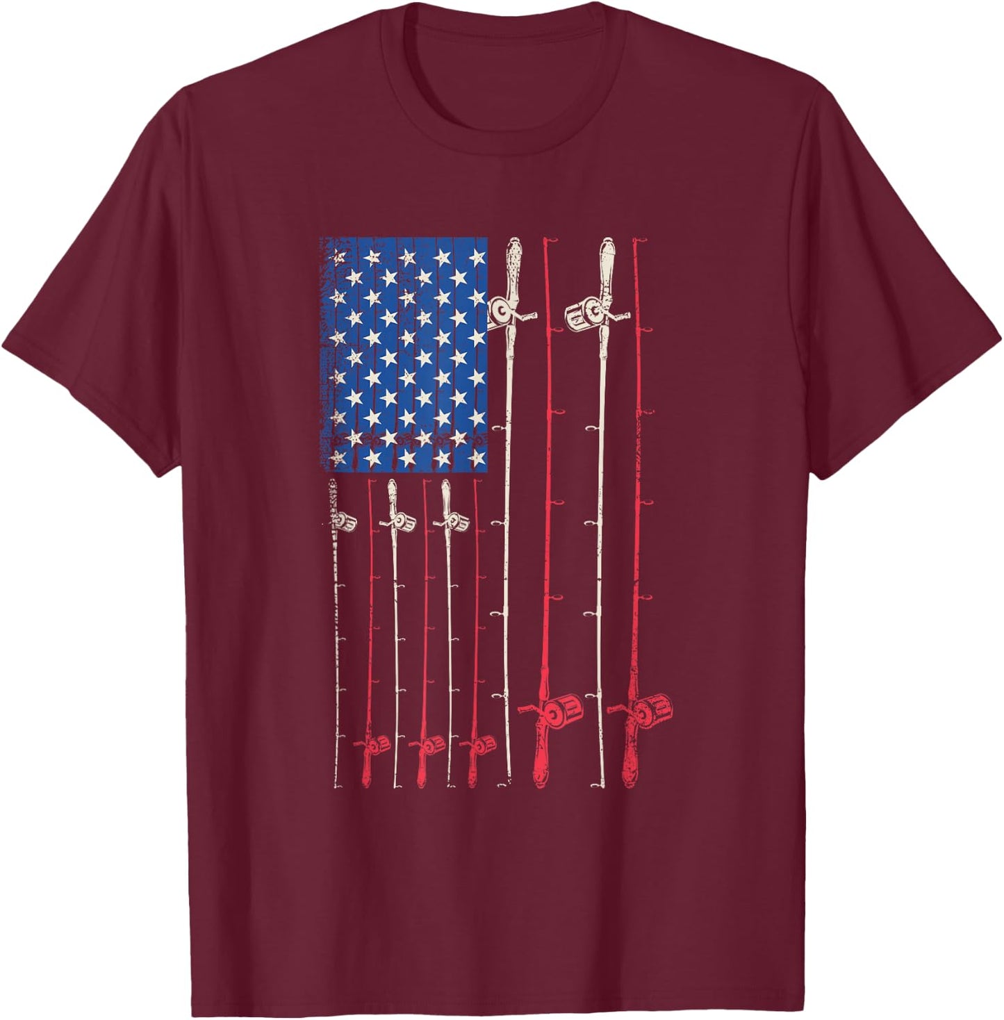 American Flag Fishing Rod T-Shirt - T-Shirt | Maroon