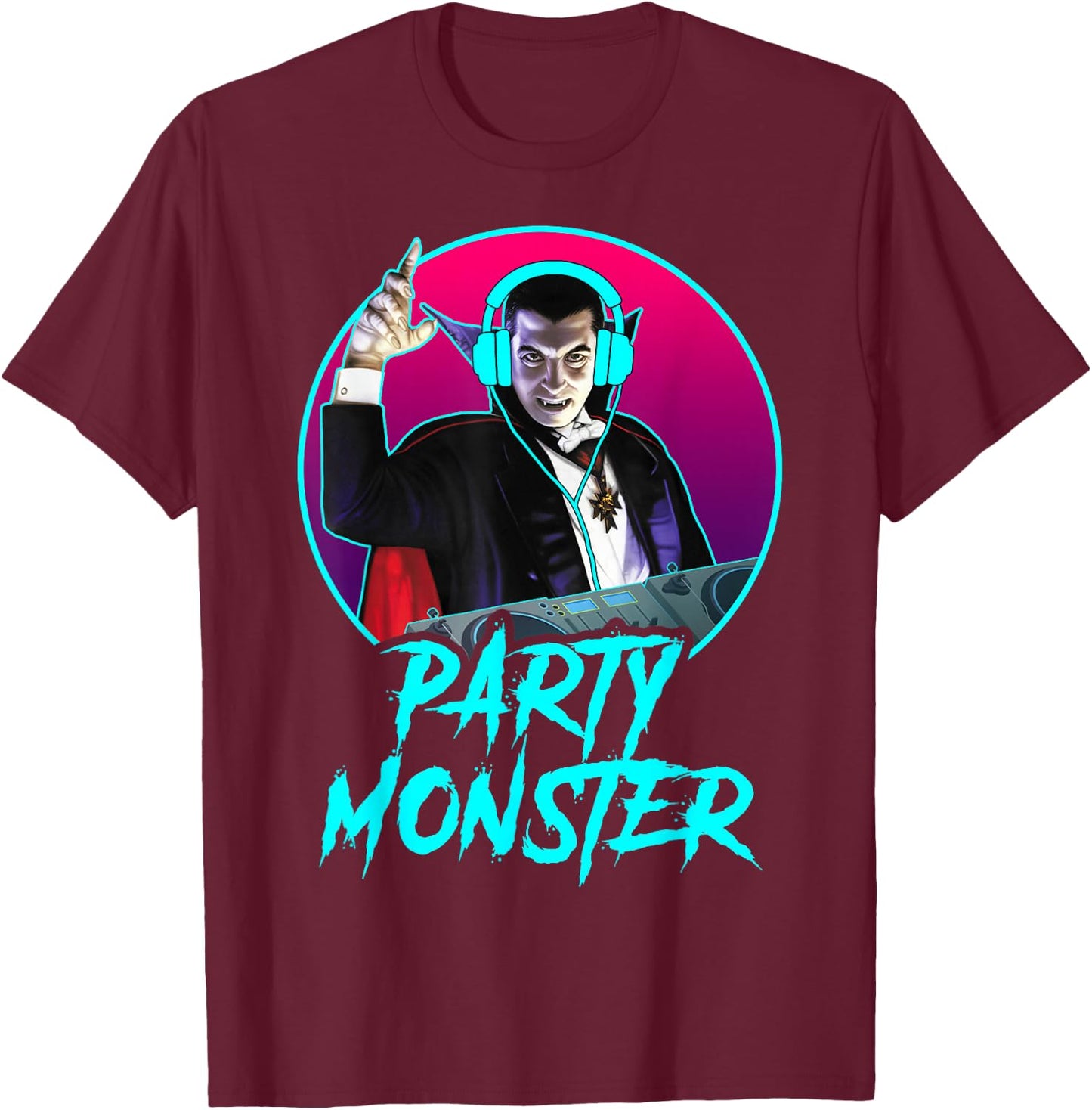 Universal Monsters Dracula Party Monster DJ T-Shirt - T-Shirt | Maroon