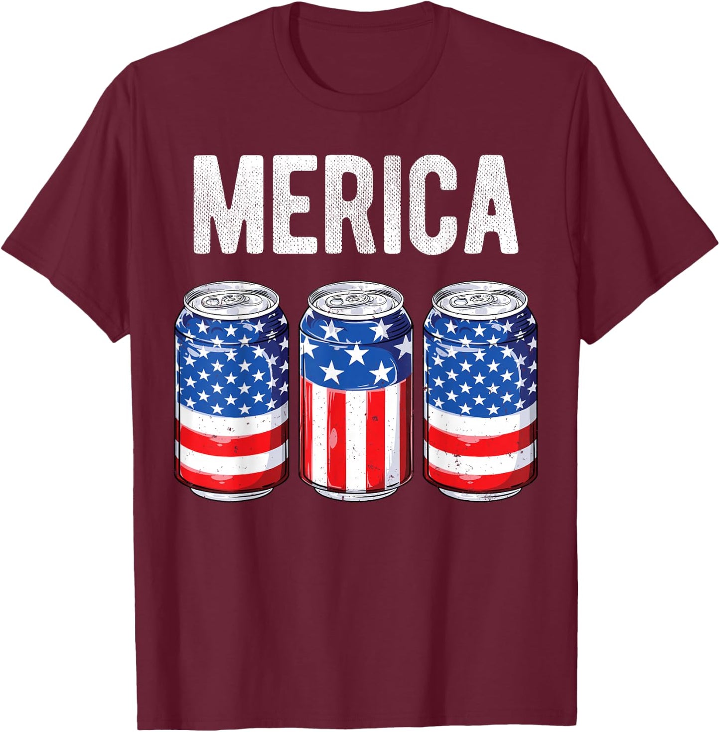 Beer American Flag 4th Of July Merica USA Men Women Drinking T-Shirt - T-Shirt | Maroon